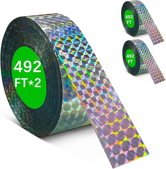 Benasan [984FT] Effective Birds Scare Reflective Ribbon Reflectors,Dual-Sided Flashing Streamers to Keep Pigeons, Hawks, Woodpeckers, Geeses Away from Trees Plants Crops Garden Porch,2*Rolls