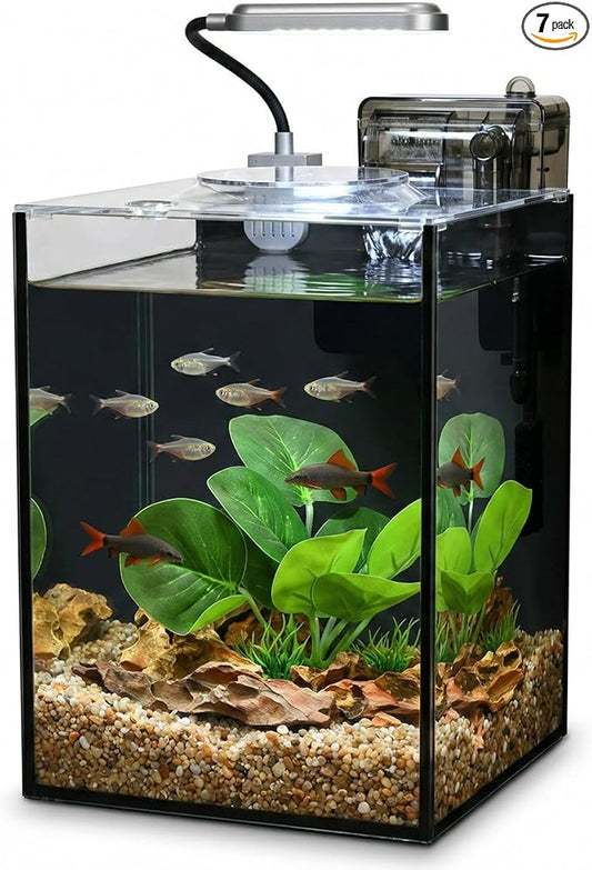 2.2 Gallon Small Aquarium Set Glass Fish Tank,Desktop Small Aquarium Kit for Beginners and Children to Keep Betta Fish, Goldfish, Shrimp, and Aquatic Plants (Black, 2.2 Gallon (Complete Kit))