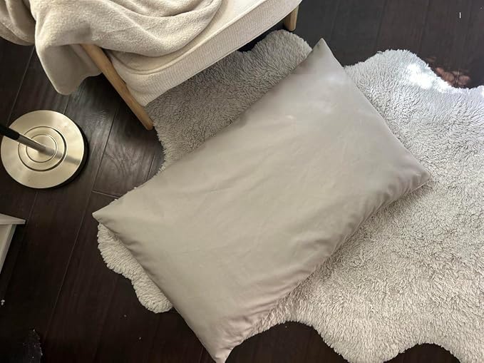 Natural Cotton Canvas Dog Bed – Raw Cotton Filled Pet Cushion Insert, Breathable Eco-Friendly Dog Mattress, Durable Washable Cover with Zipper (Gray, X Large 53"x36"x5")