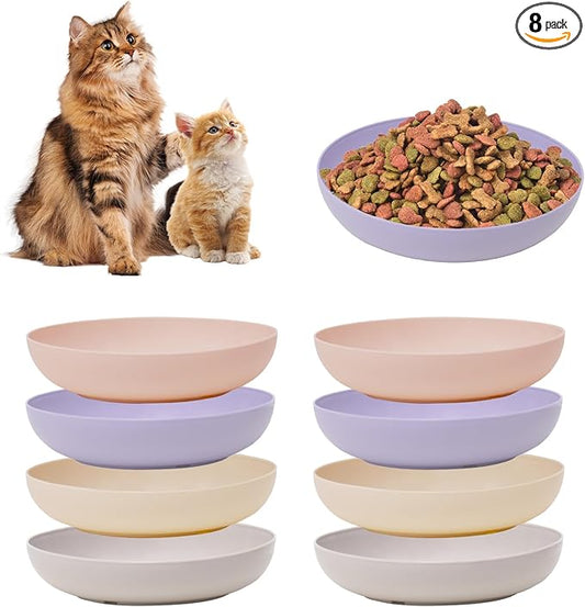 [8 Pack] Cat Dishes Whisker Friendly, Shallow Wide Cat Food and Water Bowl, Durable Wheat Straw Cat Bowls for Indoor Cats