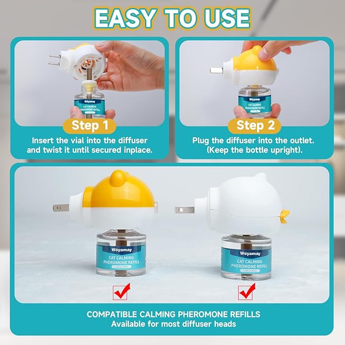 Woyamay Cat Calming Diffuser Refills - 4 Pack Cat Pheromones Calming Diffuser for Cat Anxiety Relief, Cat Pheromone Diffuser, 120 Days Pheromone Diffuser to Calm Cats, Fits All Common Diffuser Heads