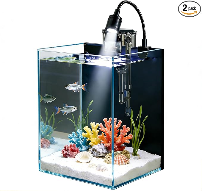 Betta Fish Tank kit,Small Nano Glass Fish Tank Start Kit with Filter,LED Light for Shrimp,Small Fish,Betta (1.5 Gallon)