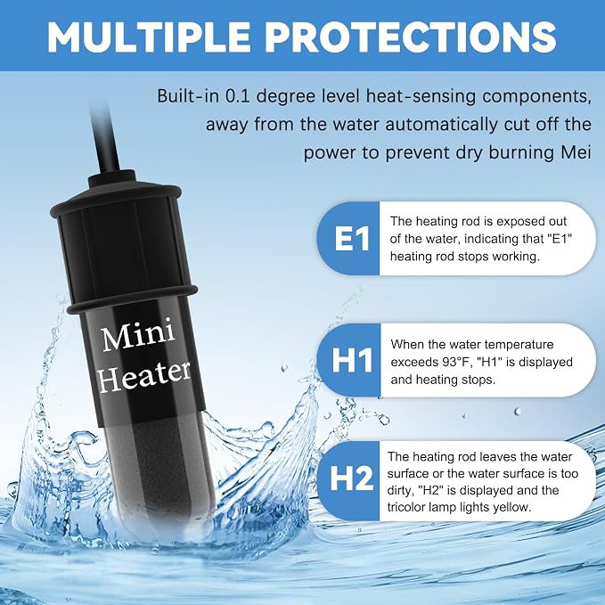 Small Aquarium Heater,Submersible Adjustable Mini Fish Tank Heater 10W,Betta Heater with External Temperature Controller,LED Temperature Display, Used for 1-2 Gallon