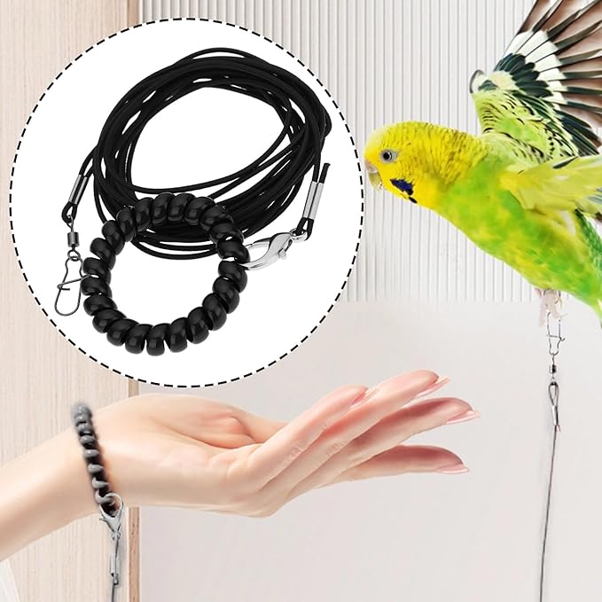 Bird Harness Flying Training Rope 3M for Parrots Pigeons and Budgerigars with 4# Ring (Black)