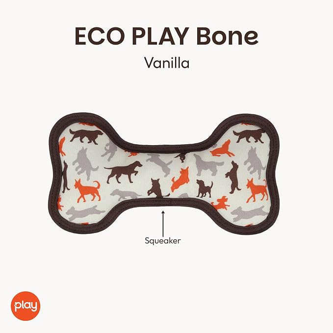 P.L.A.Y. Stuffed Dog Toys, ECO Bones - Extra Durable Squeaker Chew Toy, Great for Teething Puppies & Small, Medium, Large Dog Breeds - Machine Washable, Recycled Materials (Scout & About, Medium)