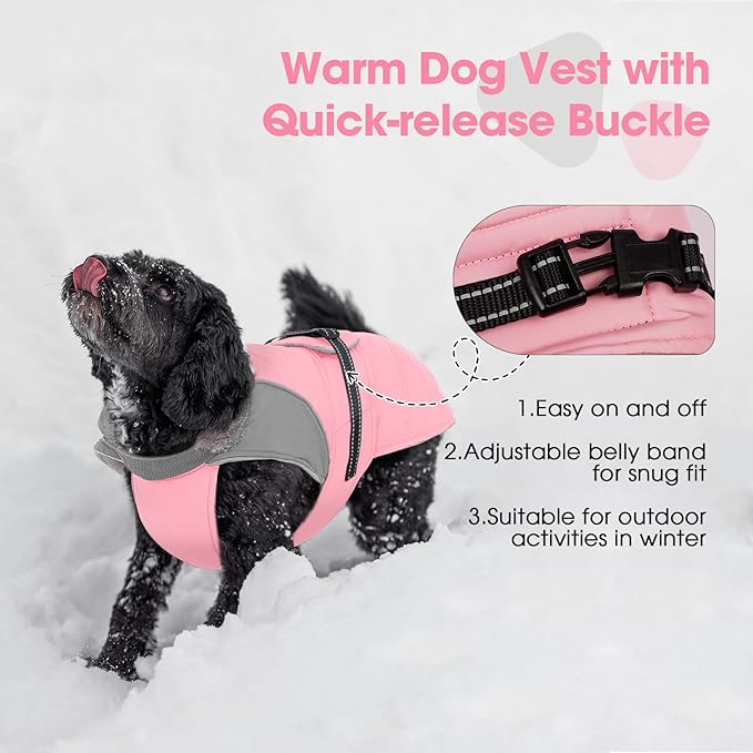 Nanaki Large Dog Coat Rainproof-Warm Giant Breed Dog Jacket With Leash Hole, Fleece Lining Reflective Great Dane Winter Coat Doberman Jacket For Cold Weather Outdoor Walking Hunting, Camping, Pink 3XL