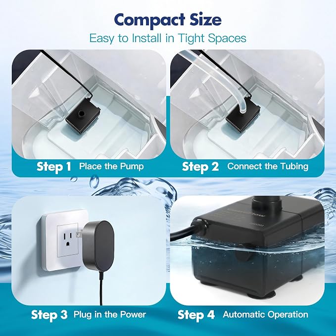 Automatic Mini Sump Pump for Dehumidifier with Level Sensor to Remove Water | 100–240V, Max. 87 GPH, 8.2 FT Max Lift, Submersible Water Pump for AC Drain Pans, Float Switch Alternative with Auto Shut-Off