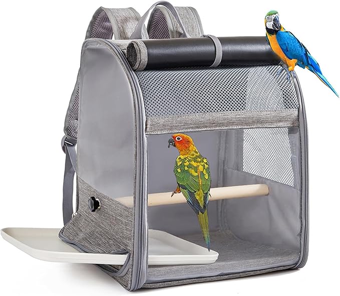 Parrots Travel Backpacks Cage Removable Waste Tray and Sunshades for Stress Without Transport Breathable Bird Travel Cage
