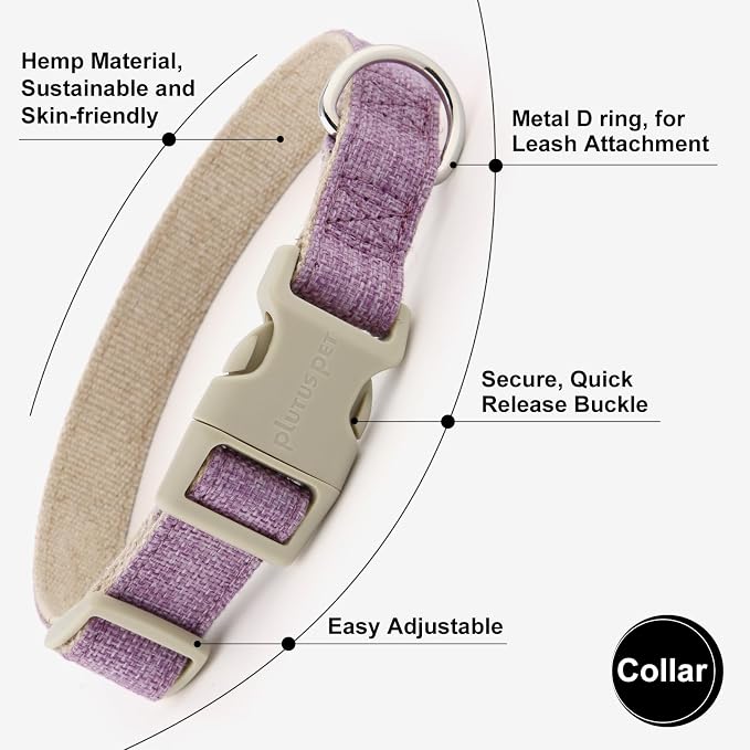 Plutus Pet Cotton Hemp Dog Collar and Leash Set, Adjustable Collar for Small, Medium, and Large Dogs, Heavy Duty and Soft on Skin, Lavender, M