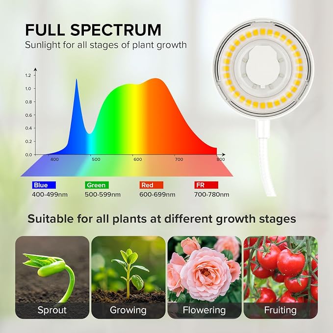 3 Pack Small Plant Lights for Indoor Plants, 12W Each Clip-On LED | 4000K Full Spectrum, Flexible Gooseneck, 3/6/12H Timer, 4 Dimmable Levels for Shelves