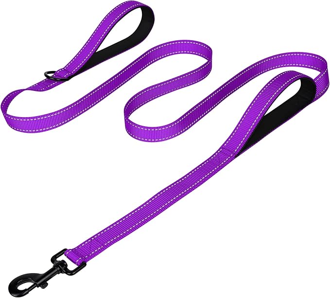 Joytale Dog Leash Heavy Duty for Large Dogs that Pull, Double Handle for Traffic Control, Double-Sided Reflective Leashes for Large Medium Dogs Night Safety, 4FT, Purple