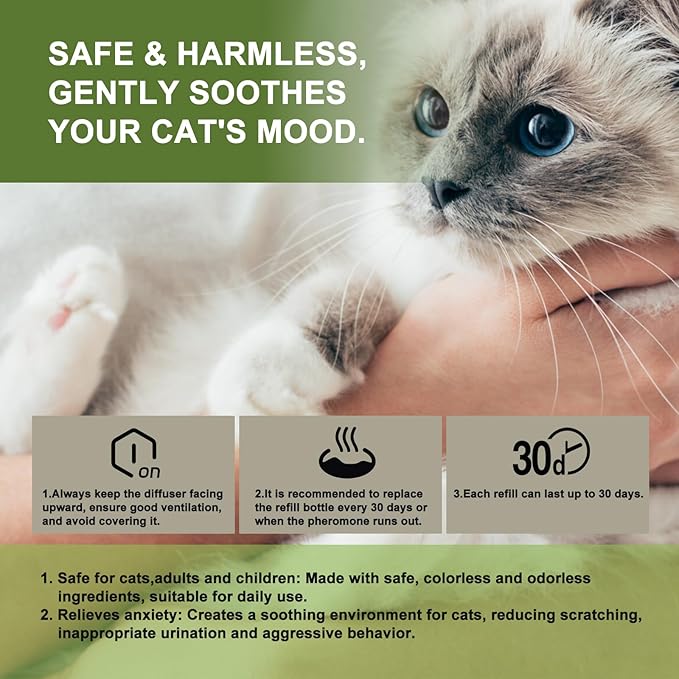 Cat Calming Diffuser, 4-in-1 Pheromone Refills for Anxious Cats, 120-Day Continuous Stress Relief for Multi-Cat Harmony
