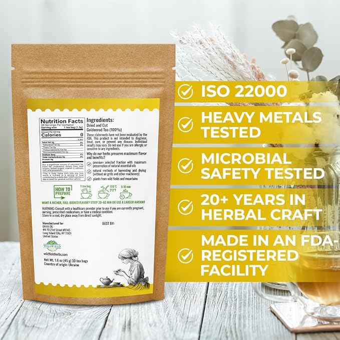 30 Bags Goldenrod Tea Herb Golden Root (Solidago virgaurea L.) - 45g Dried Golden Rod Herbs Herbal Tea
