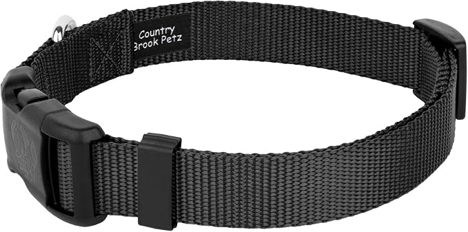 Country Brook Petz - Everyday Nylon Dog Collar and Leash - 10+ Cool Colors (3/8 Inch, 3XS, Black)