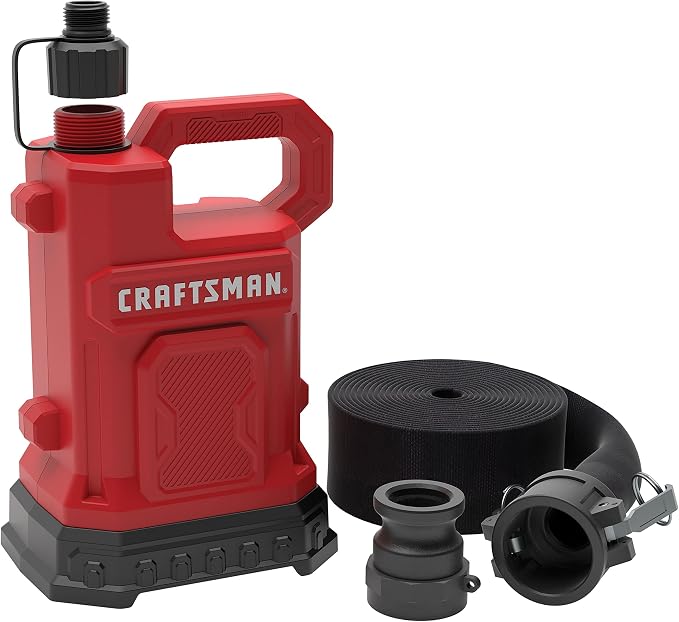 CRAFTSMAN 1/3 HP Thermoplastic Submersible Water Pump with Hose Kit, Pumps up to 2750 GPH