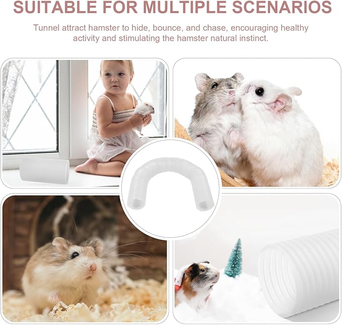 Milisten Expandable Hamster Tunnel - 3.3ft Long Transparent Pet Play Tube for Small Animals | Flexible Exercise Hideout & Interactive Toy for Ferrets, Guinea Pigs, Rats, Gerbils and Mice (Clear White)
