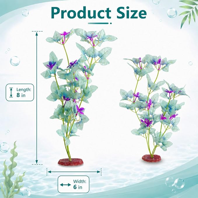 2Pcs Silk Fish Tank Plants, Goldfish Fish Bowl Small Tank Plants | 13" Green-Purple Silk Plants for Fish Tank Silk Aquarium Plants for Betta Fish Tank Tall Fish Tank Decorations