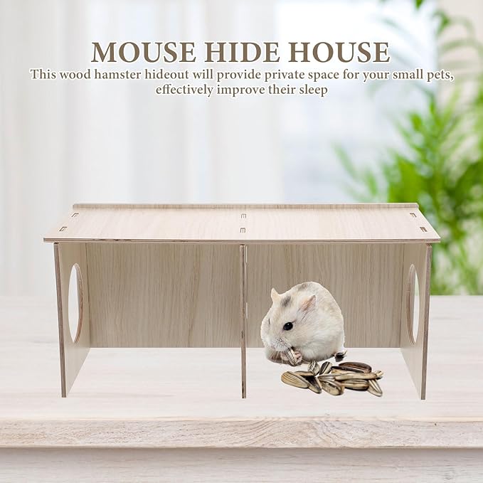 Gadpiparty Wooden Hamster Habitat with Two Rooms, Wood Cabin and Hideout for Guinea Pigs, Mice, Rats, and Small Pets – Toy for Play and Rest