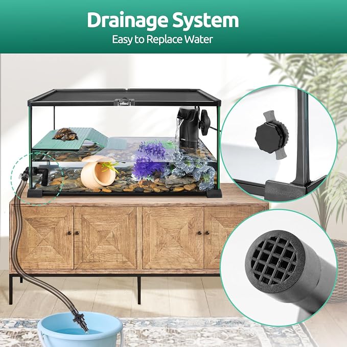 Glass Turtle Tank Kit, 10 Gallon 20" x 12" x 10" Turtle Tank Starter Kit with Drainage System, Basking Platform and Quiet Aquarium Corner Internal Filter Aquatic Turtle Terrarium