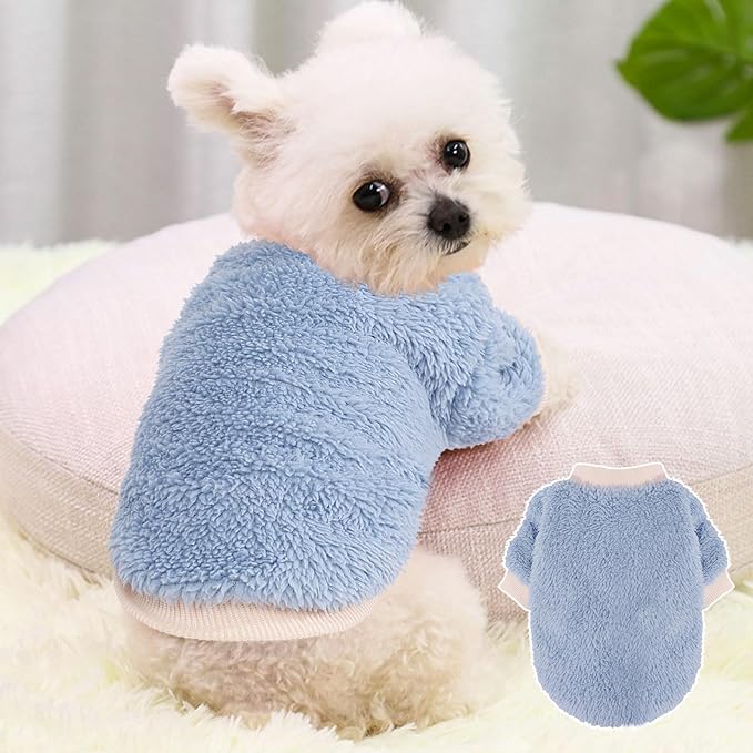 2 Pieces Dog Sweater for Small Dogs Winter Warm Puppy Sweater Fleece Cute Dog Clothes for Dogs Like Chihuahua Yorkie Thick Pet Clothing (Light Grey, Blue, Small)