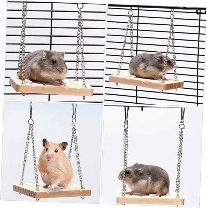 ORFOFE 2pcs Natural Swing Ladder for Hamsters Wooden Teeth Chain Toy Exercise Swing for Parrots Birds Chickens Pet Toy