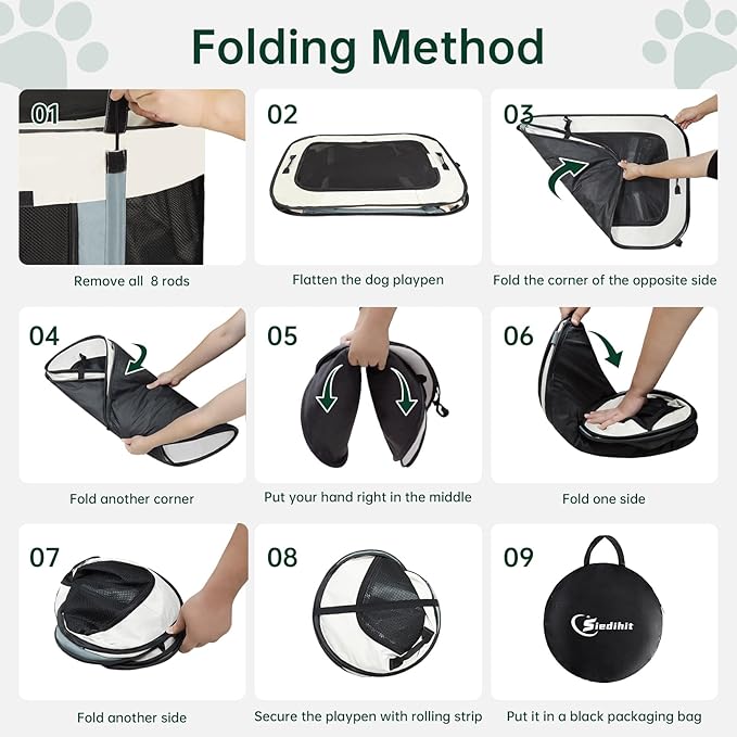 Dog Playpen,Cat Pet Puppy Pen,Portable Playpens for Dogs Indoor Outdoor Travel Camping Use,Foldable Dog Kennel Tent Crate for Rabbit Small Animals with Carrying Case (Grey, Medium)