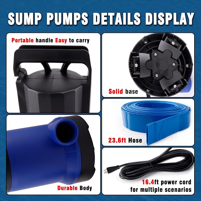 1.5HP 4000GPH Submersible Sump Pump Clean/Dirty Water Pump