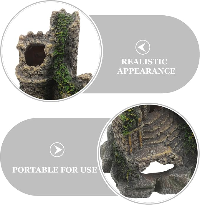Fish Aquarium Ornament Realistic Castle Resin Hideout Decor | Freshwater and Saltwater Use, for Fish and Reptiles, Fantasyinspired Centerpiece for Room Ambiance