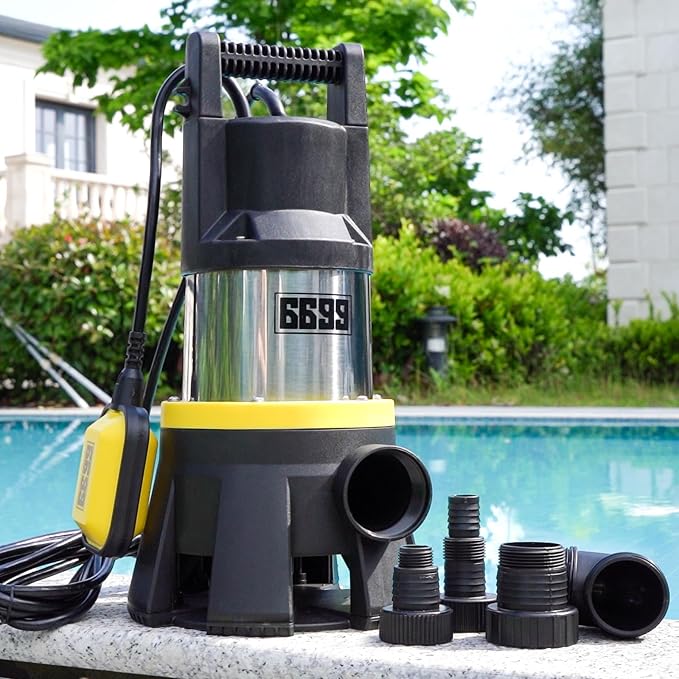 1.5 HP Stainless Steel Sump Pump, 7000 GPH, Float Switch | High-flow stainless steel pump moves up to 7000 GPH and includes an adjustable float switch and 16 ft cord for water removal.