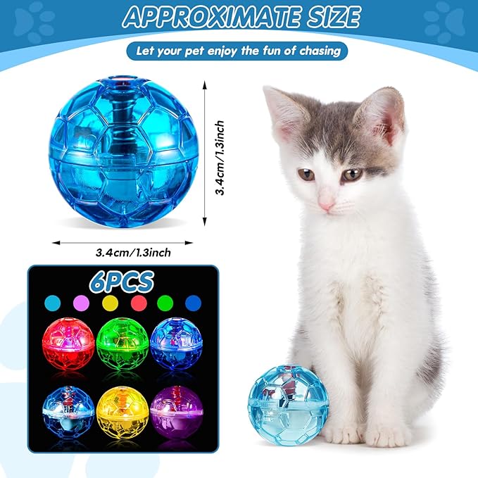Sratte 6 Pcs Ghost Hunting Cat Ball Activated Cat Toy Motion LED Light Pet Balls Motion Dog Interactive Pet Toys Glowing Mini Running Exercise Supplies for Animals Activity
