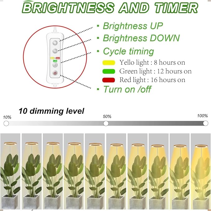 Plant Grow Light, LED Growing Light Full Spectrum for Indoor Plants, Paired with a Soil Tester,Height Adjustable, Automatic Timer, 5V Low Safe Voltage,Idea for Large Plant Light