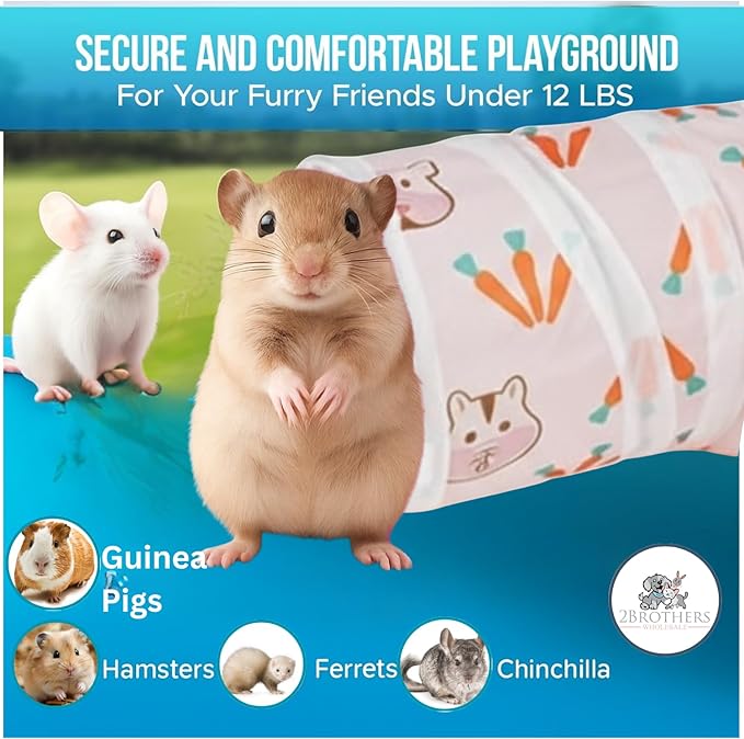 Tunnels with 3-Way Entrance - Cozy, Washable Guinea Pig Hideout - Interactive Cage Toys (Pink Hamsters)