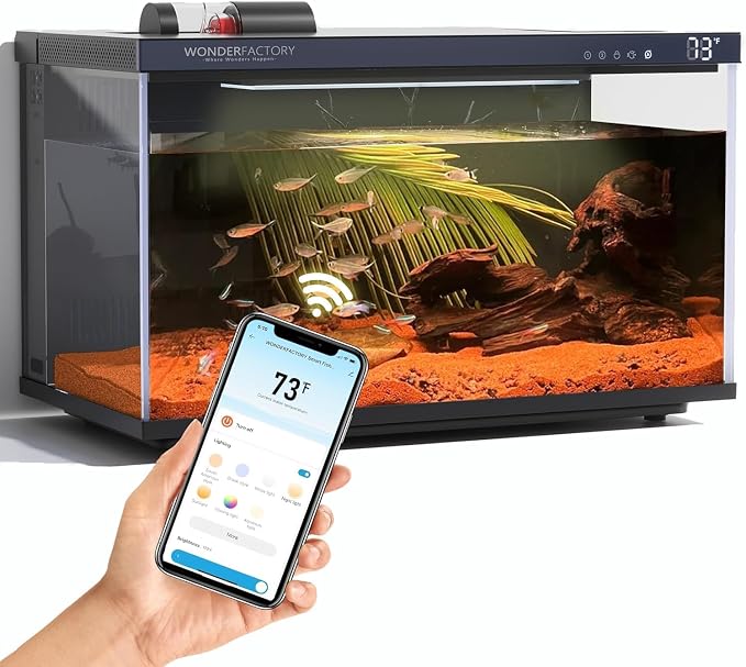 5 Gallon Smart Fish Tank App-Controlled Glass Betta Aquarium Starter Kit | Auto Feeder, 7 Colors LED Light, Temperature Display, Dual Filtration Quiet Pump, Download Free App 'SmartLIfe'