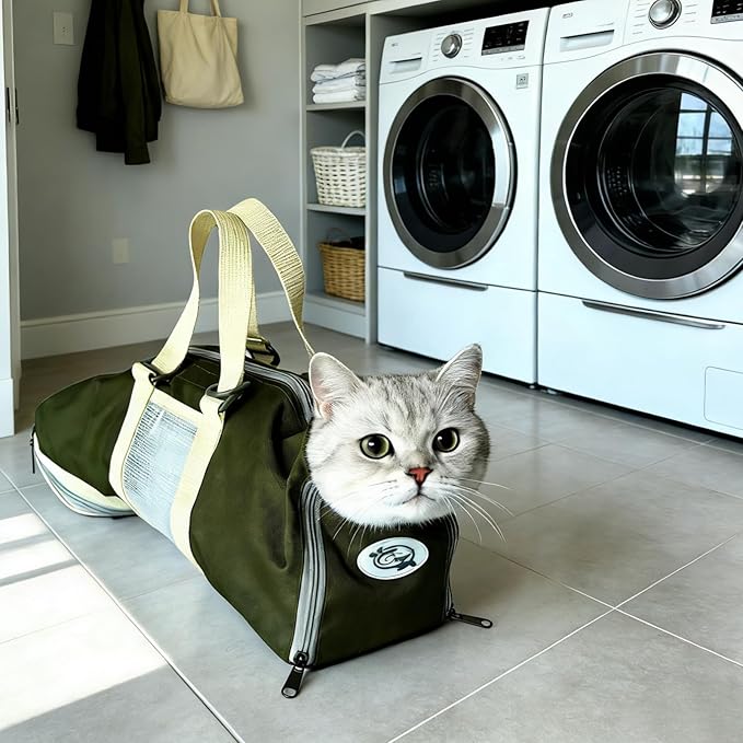 Cinf Cat Nail Clipping Cleaning Grooming Restraint Bag （Free Muzzle） No Scratching Biting for Bathing Nail Trimming Injecting Examining(Moss Green,M)