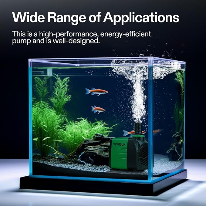 VIVOSUN 550GPH Submersible Fountain Water Pump for Pond, Aquarium, Statuary | 2000L/H, 35W, Ultra Quiet Water Pump with 8.2ft. High Lift and 6.5ft. Power Cord, 3 Nozzles for Hydroponics