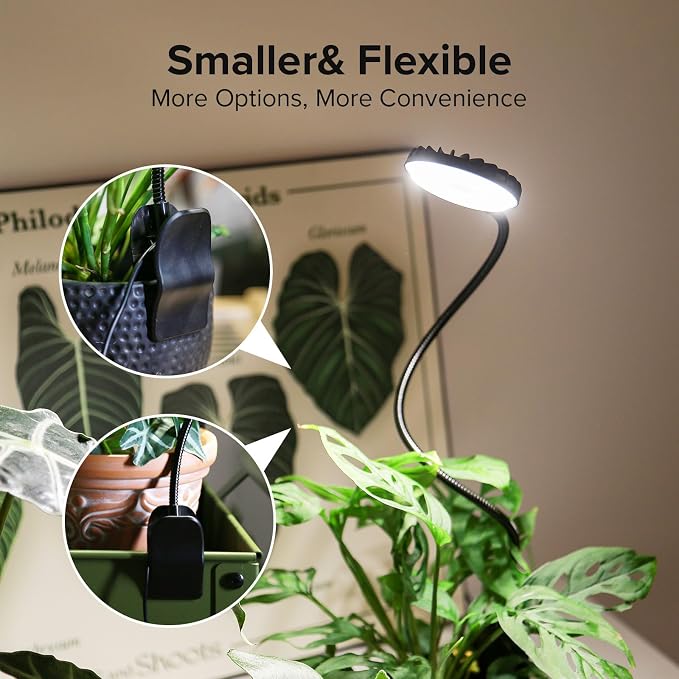 2 Pack Clip-On Grow Lights for Indoor Plants, 12W Each, Black | 4000K Full Spectrum, Flexible Gooseneck, 3/6/12H Timer, 4 Dimmable Levels