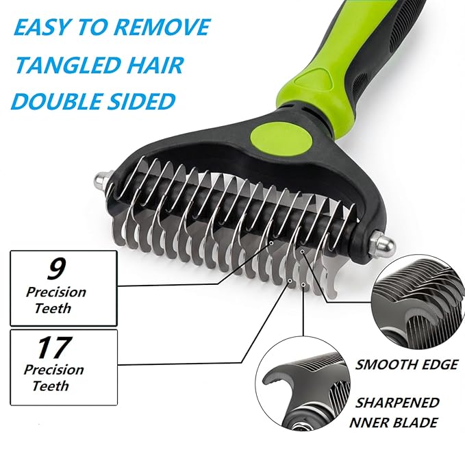 PETIMP STORE 4PCS Self Cleaning Slicker Brush, Pet Grooming Rake, Bath Brush & Massage Brush for Short/Long Haired Dogs, Cats & Horses, Pet Grooming Deshedding Tools - Pet Supplies (Green Black)