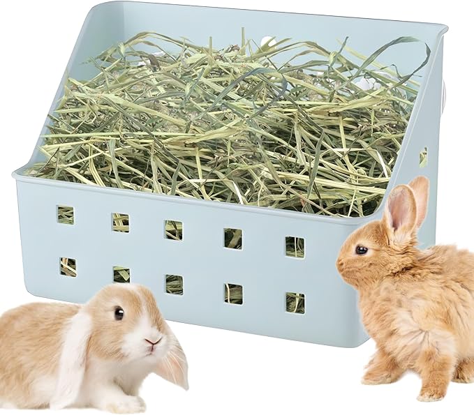 kathson Rabbit Hay Feeder Small Hay Manger Less Wasted Grass Holder Rack Food Dispenser Small Animal Plastic Bowl for Rabbits Bunny Guinea Pigs Rat Chinchilla（Blue）