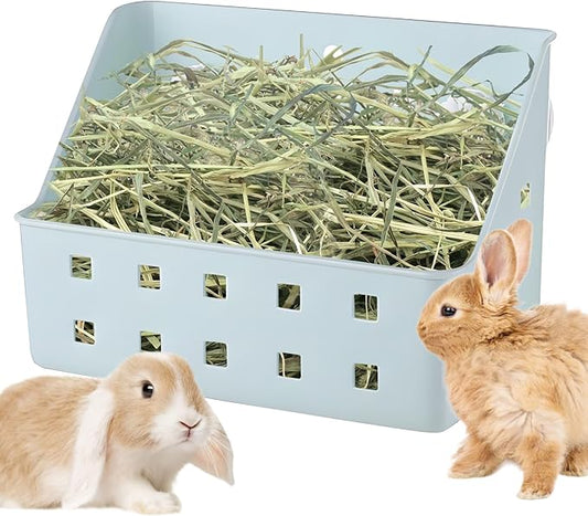 kathson Rabbit Hay Feeder Small Hay Manger Less Wasted Grass Holder Rack Food Dispenser Small Animal Plastic Bowl for Rabbits Bunny Guinea Pigs Rat Chinchilla（Blue）