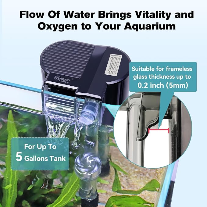 hygger 3.5W Hang On Back Aquarium Filter with Replacement Cartridges 4 Set