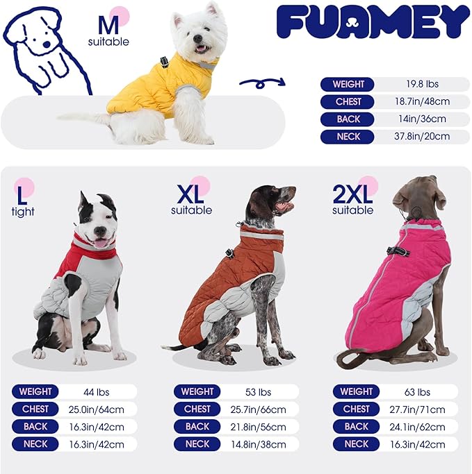 FUAMEY Dog Coat for Large Dogs,Waterproof Dog Winter Jacket with Harness Built in Puppy Cold Weather Coats Reflective Pet Vest with Zipper Warm Fleece Dogs Snowsuit Windproof Brown XL