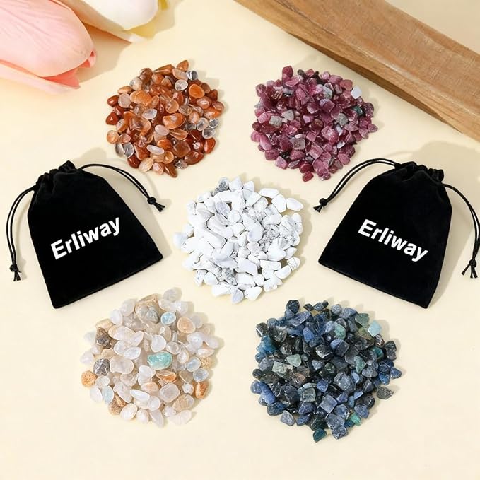 Erliway 100g Natural Tianshan Blue Stone Crystal Chips 7-9mm Tumbled Stones | Small Crushed Crystal Stone, Polished Crystals Chips for Fish Tank, Healing Tumbled Rocks for Reiki Jewelry Making Home Décor