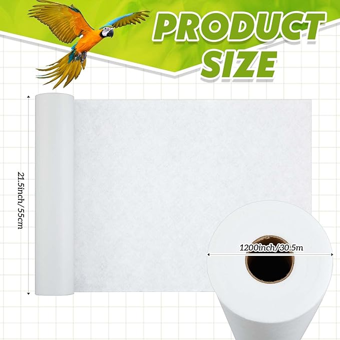 Drydiet 100 ft x 22 Inch Bird Cage Liner Disposable Cages Cushion Pad Mat Precut Absorbent Bird Cage Paper Large Parakeet Cage Liners Accessories for Pet Animal Bird Parrot (White)