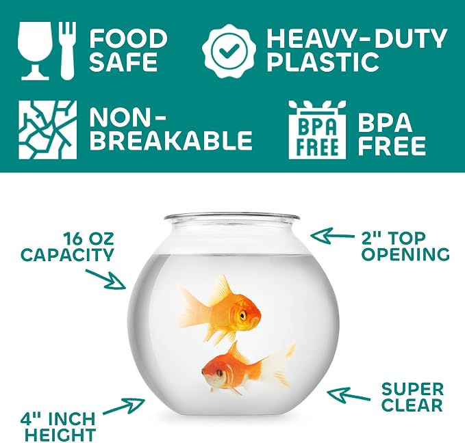 16 Oz Plastic Fish Bowls (48-Pack) Drink, Party & Decorative Ivy Bowls | BPA-Free Plastic Bowls for Candy Buffets, Carnival Games, Prize Tables, Centerpieces, Crafts & Event Displays