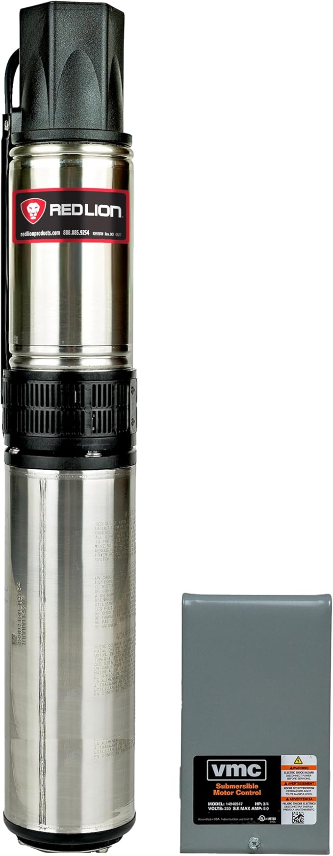 Red Lion RL22G10-3W2V 4-inch Submersible Deep Well Pump with Control Box, 1 HP, 22 GPM, 3-Wire, 230-Volt, Steel, 14942409