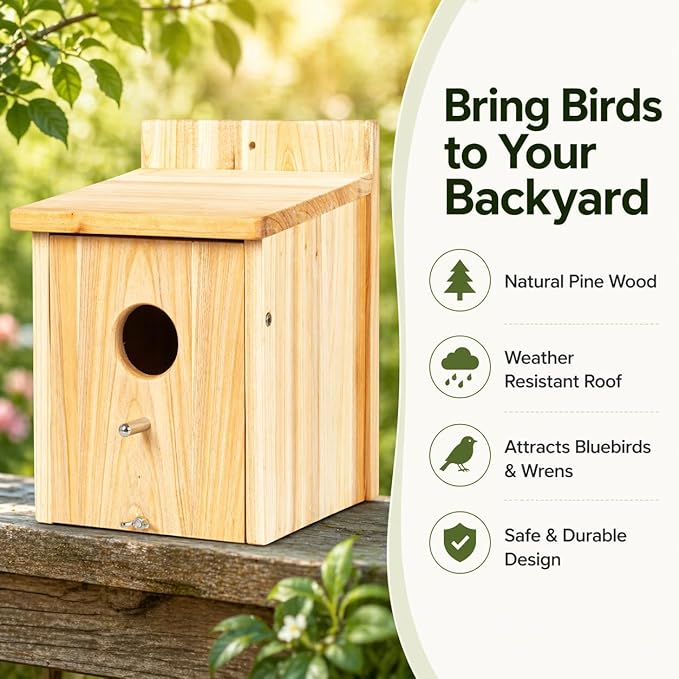 Wooden Bird Houses for Outside Birdhouses Nest Bluebird House for Cardinals Finch Wren Swallow for Garden Viewing 1B