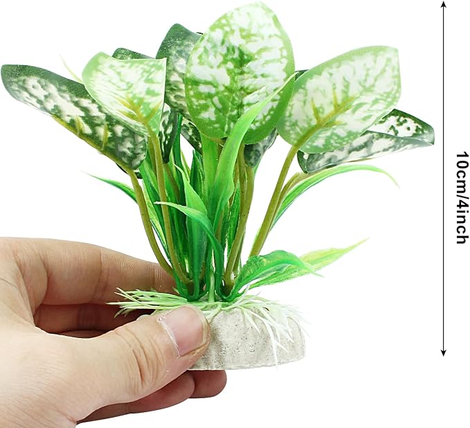 Soft Aquarium Plants Betta Fish Tank Decorations, Green, 4 Inch | Betta Leaf Pad, Silk Plastic Artificial Plants, 2Pcs Set, Reptile Tank Decor