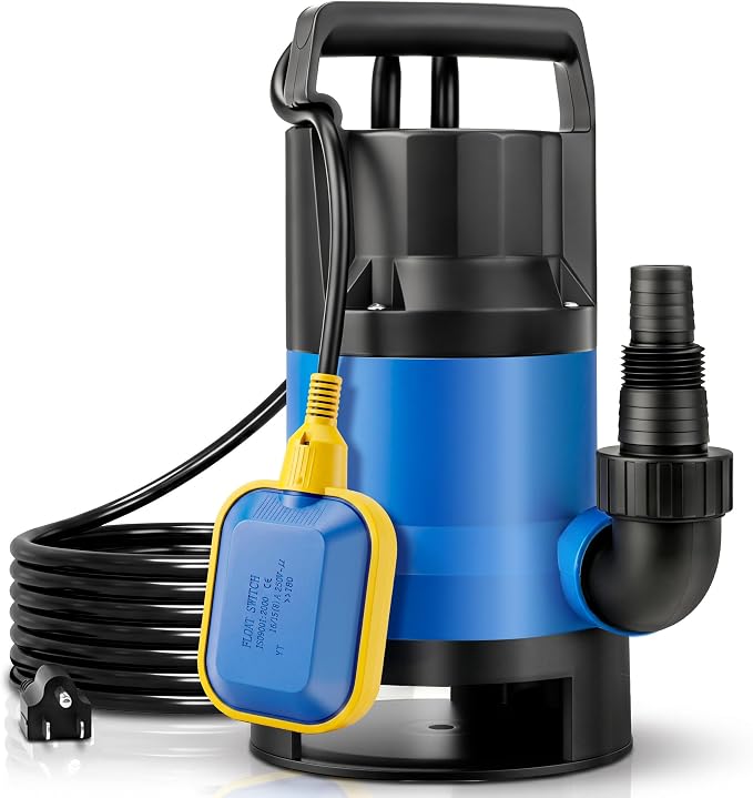 1.1HP Submersible Sump Pump, 4600 GPH Electric Water Pump with Automatic Float Switch, Portable Utility Pump for Pool Draining, Basement, Outdoor Ponds, 16 FT Cord