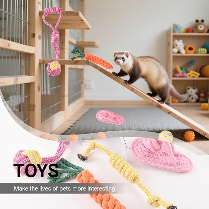 13 Pack Ferret Toys Set, Colorful Chew Teething Rope Squeaky Interactive Sound Chewing Balls Exercise Scratch Toys for Ferrets Rat Small Animals (Multicolour)