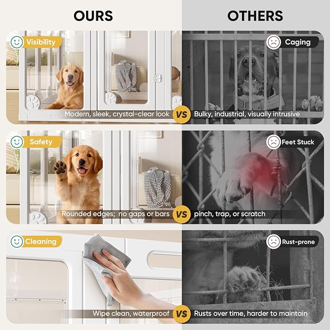 Clear Acrylic Dog Play Pen Indoors 30", 12 Panels Transparent Puppy Playpen with Door for Small Dogs Puppies, Modular Plastic Pet Playpen Cage Fence Crate for Cat Kitten Rabbit, White